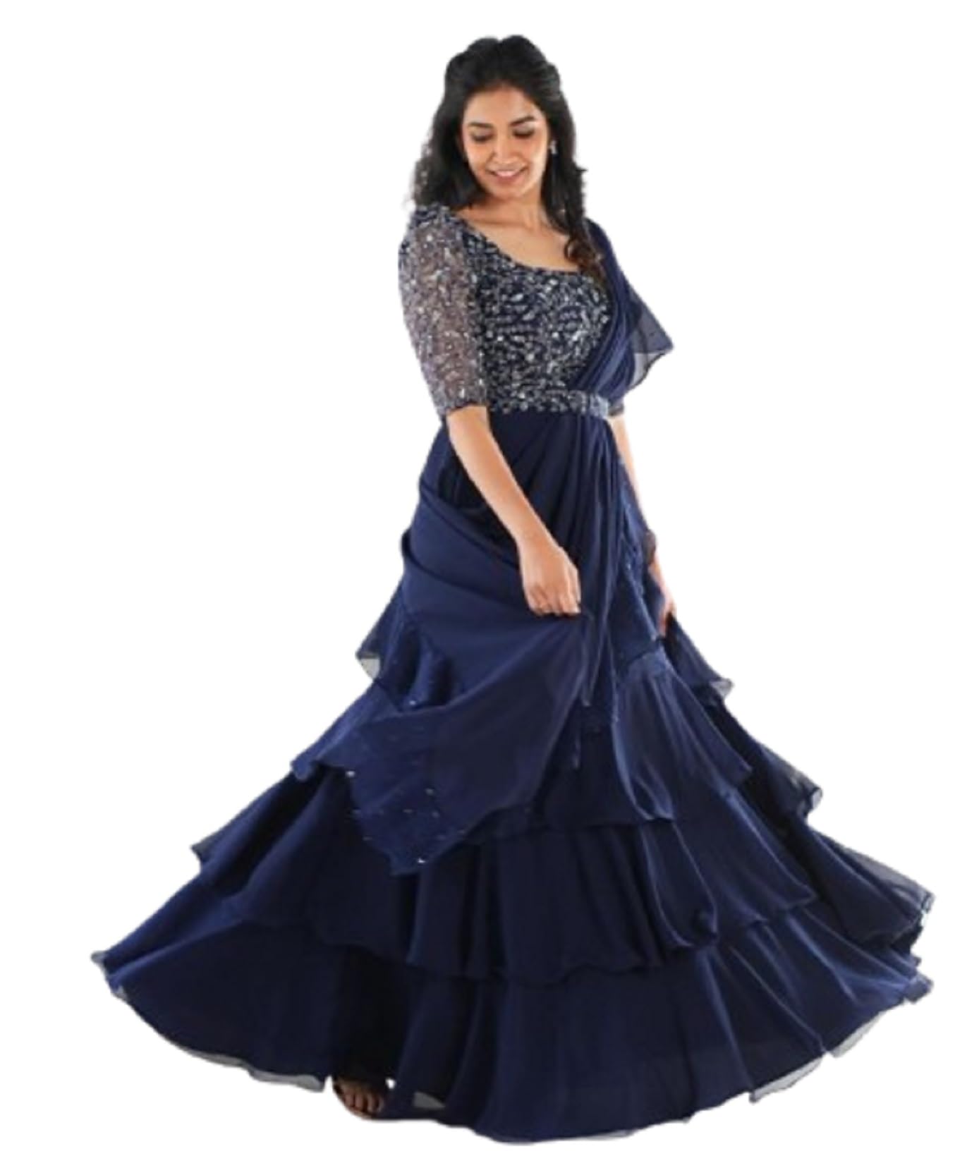 Ready To Wear Lehenga Saree Set For Women Bollywood Style Fox Georgette Fabric On Fully Stitched Blouse Colour