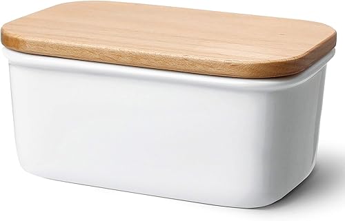 Sweese - Mantequera de porcelana con tapa, perfecto para mantequilla de este y oeste, Blanco