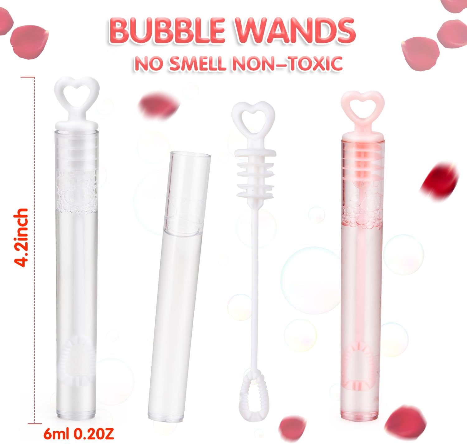 48 Pack Mini Heart Bubble Wands Great Wand Bubbles Party Favors for Weddings Valentine's Day Anniversaries Celebrations Graduation Birthday Summer Toys Outdoor Gift-White&Pink