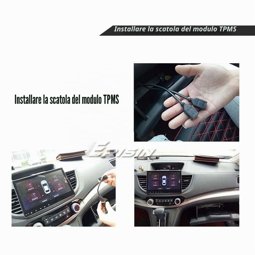 Erisin USB TPMS Modulo Strumento Pressione Pneumatici 4 Sensori Esterni per Android 10/11/12 Autoradio