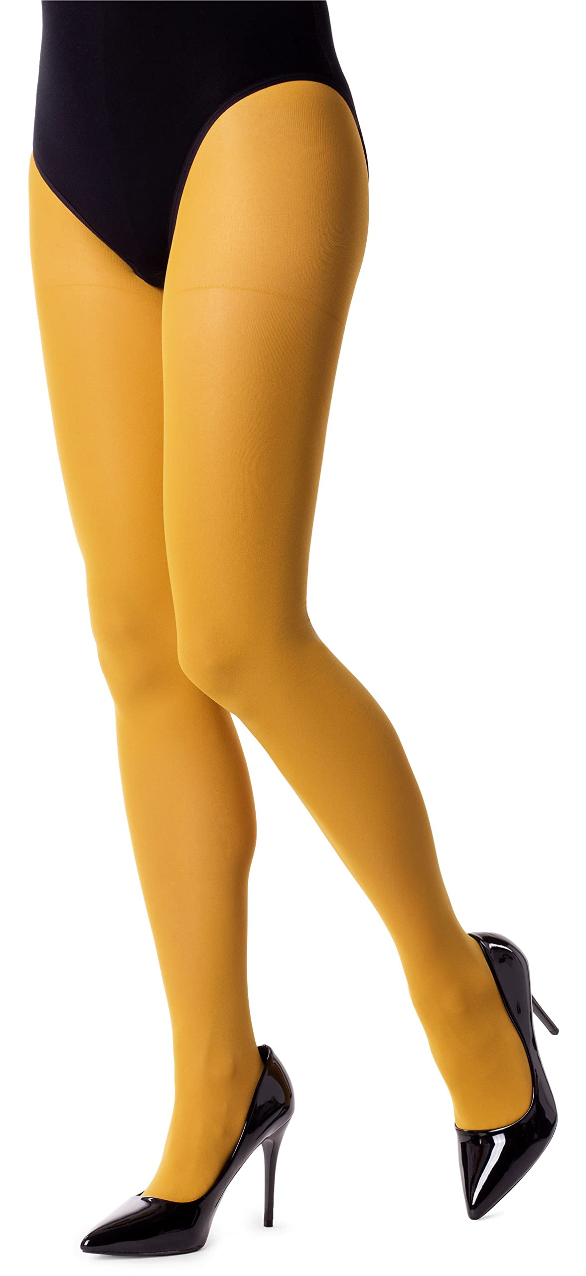 NOQ Womens Plain Tights 40 Denier Casual Colour Pantyhose Sensual Footed Stockings Semi-sheer Mireille, Curry XXL