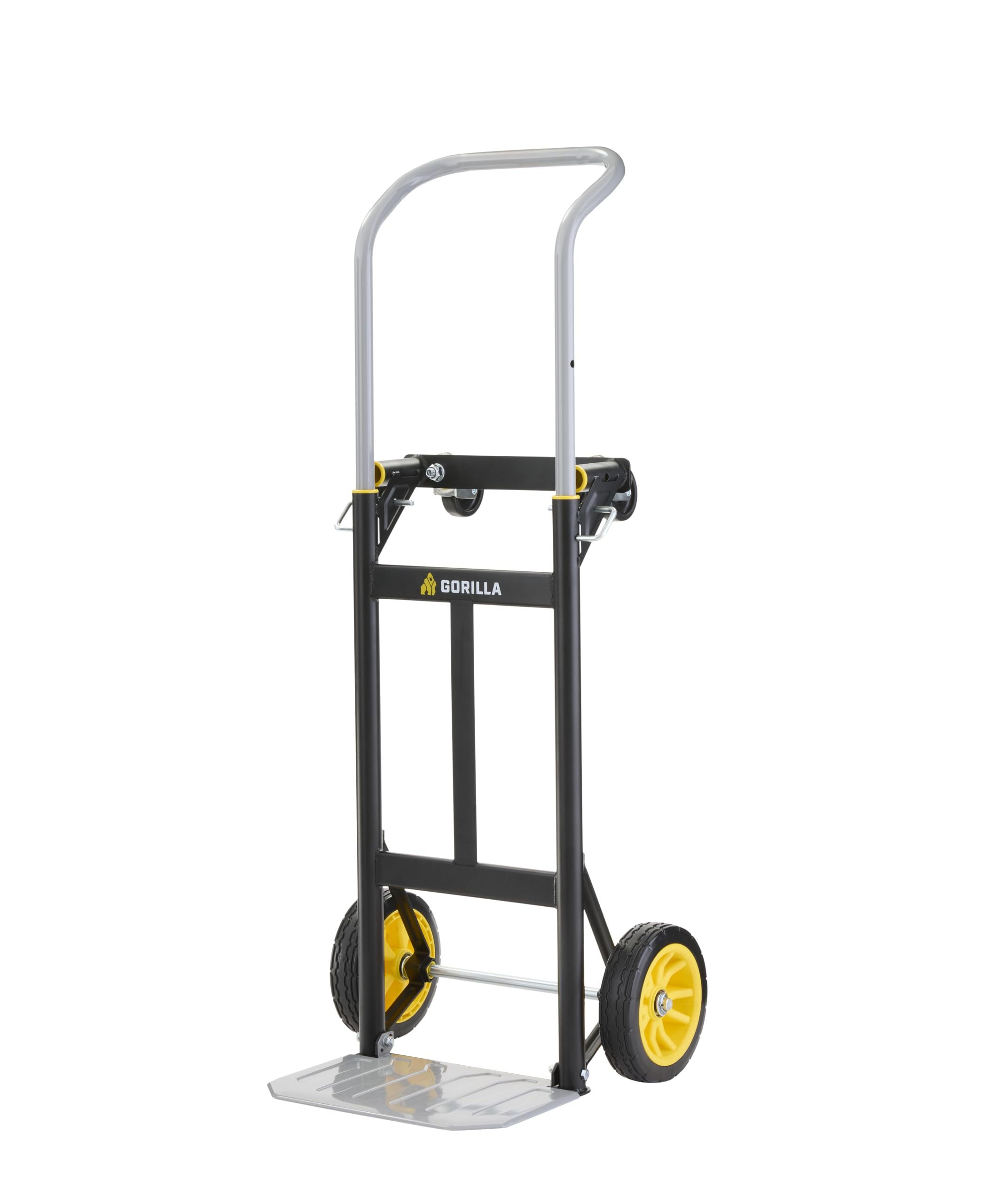 Gorilla - Carretilla de Mano de Acero Convertible de 400 Libras, conversión Simple de Plataforma Plana; Mango telescópico de Agarre Ancho, neumáticos sin Planos