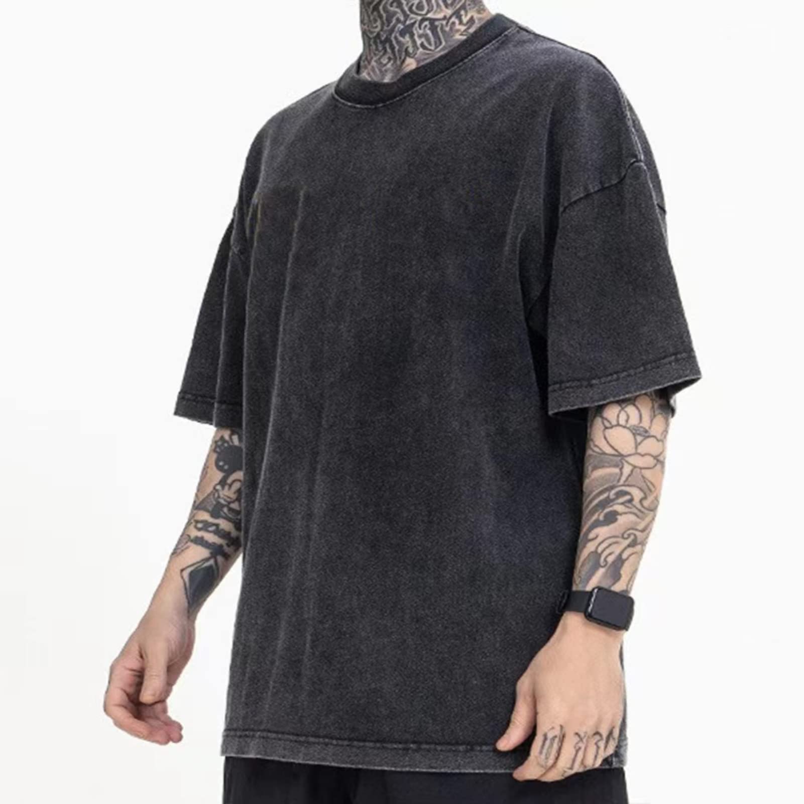 3 Stück Herren Oversized Baumwolle Sommer T-Shirts – Vintage Baggy Tee Loose Fit Kurzarm T-Shirts Casual Streetwear