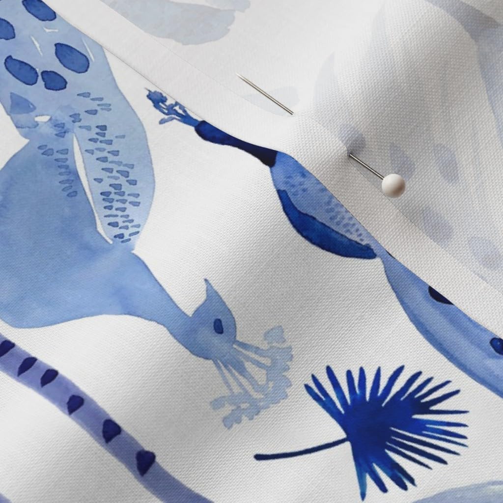 Spoonflower Fabric - Peacock Blue Bird Palm Trees Chinoiserie Animals Watercolor Botanical Printed on Petal Signature Cotton Fabric Fat Quarter - Sewing Quilting Apparel Crafts Decor