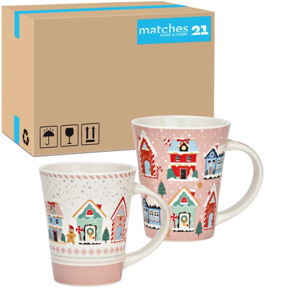 Juego de 36 tazas de porcelana de 350 ml con motivos de casas de pueblo navideño, apto para lavavajillas, ideal para café, té o vino caliente