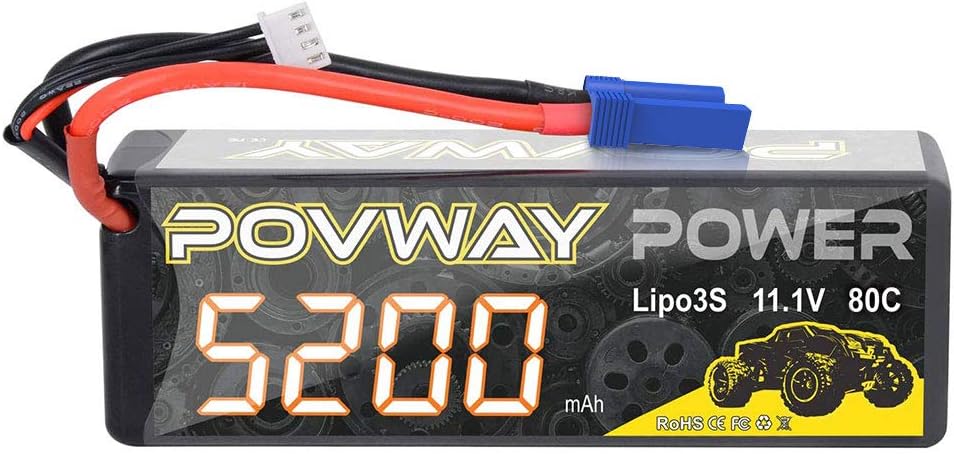 Lipo Battery 3S 5200mAh RC Battery 11.1V 80C with EC5 Plug Hardcase for RC Cars, RC Truck,Helicopter, Airplane (5200 3S 80C- EC5 Plug hardcase)