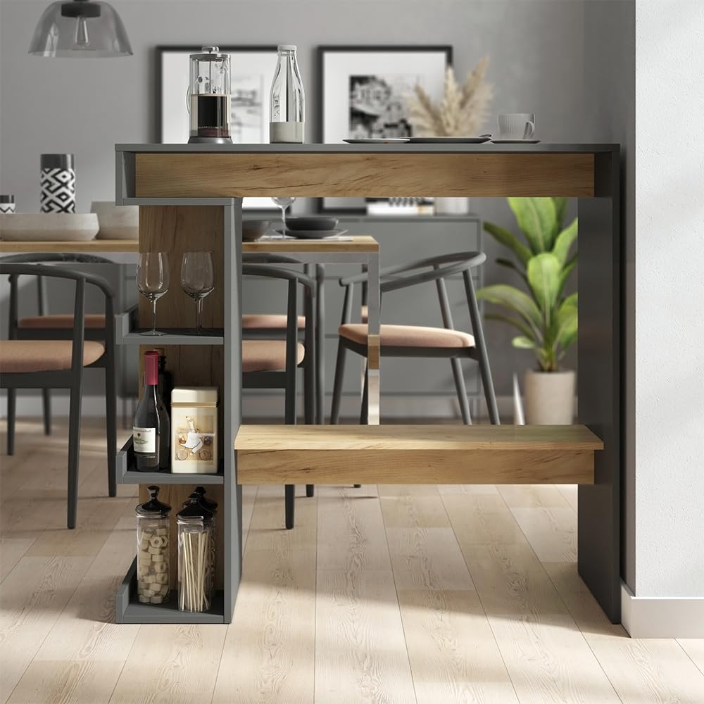 Vicco tavolo bar alto Dana, Antracite/Rovere dorato, 108 x 50 cm, con ripiani aperti per l'utilizzo come tavolo alto