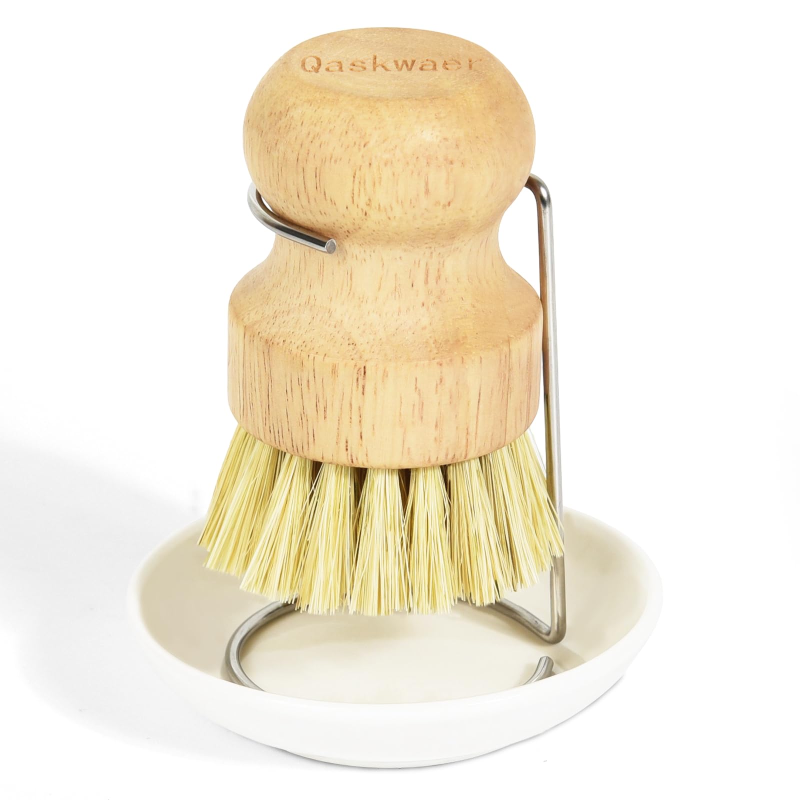 Wooden Dish Brushes, Dish Scrubber Brush for Cleaning Dishes, Kitchen Wooden Cleaning Dsihes Set with Draining Rack, Natural Sisal Bristles, 1 Set