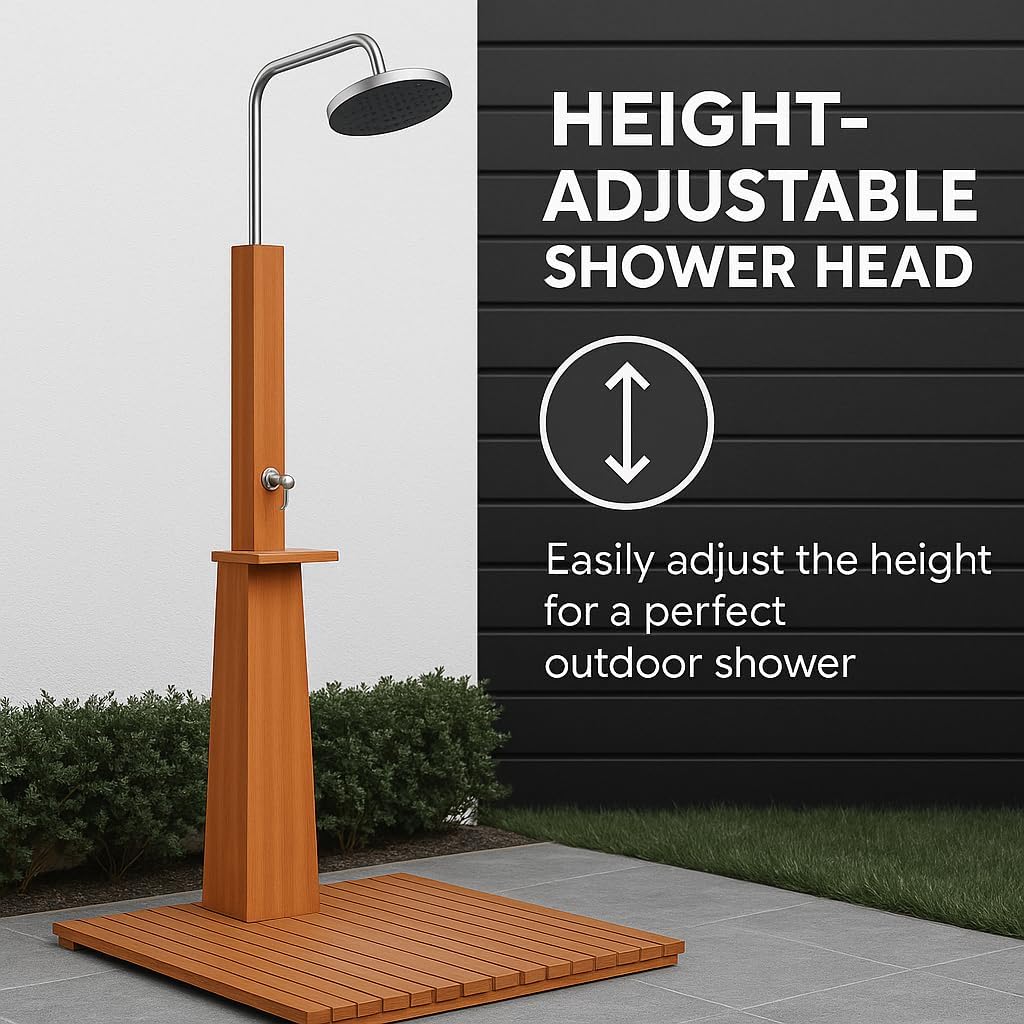 Casafoyer Outdoor Shower Eucalyptus Wood and Steel-Durable, Height-Adjustable, Free-Standing Garden and Pool Shower