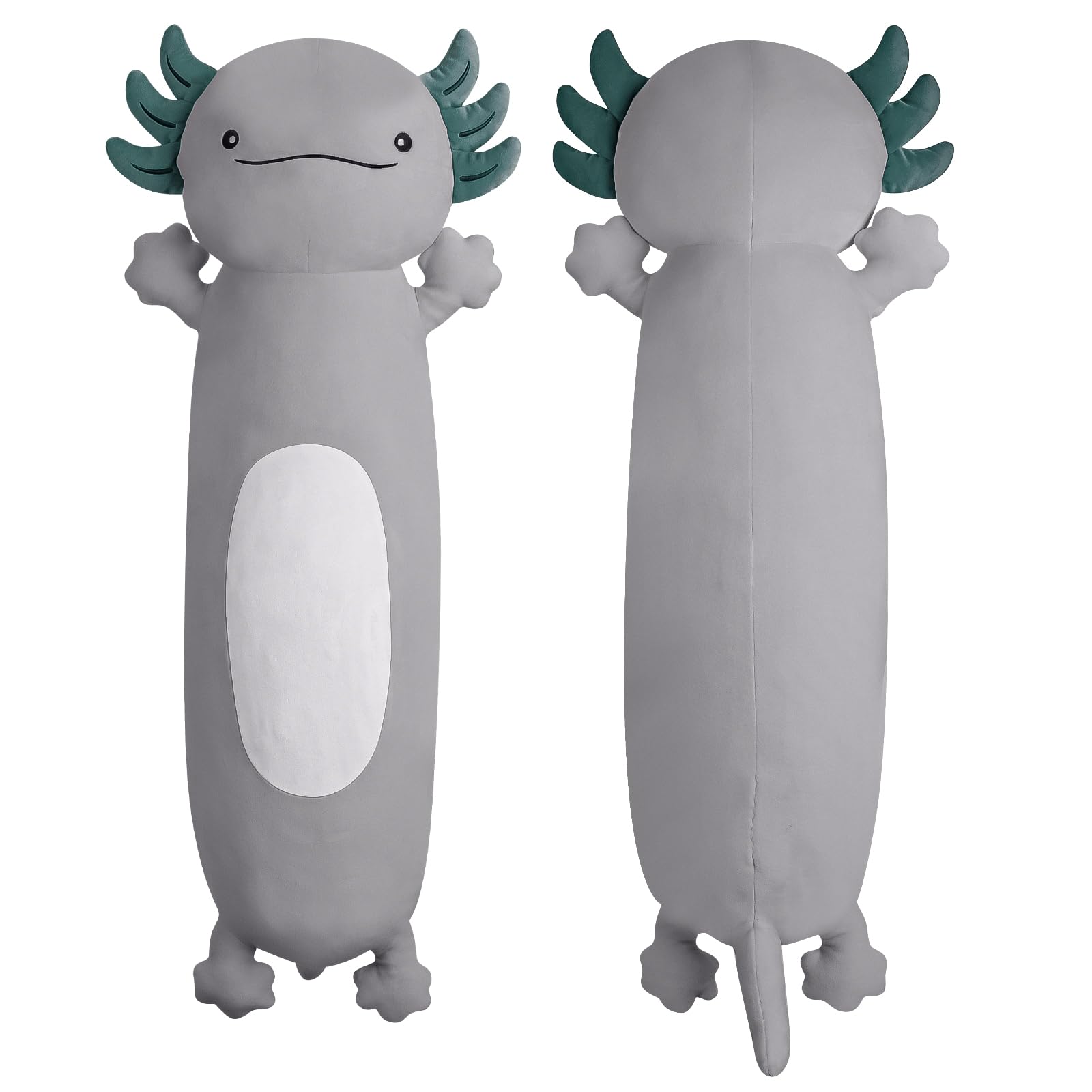 36 inch Cute Giant Grey Axolotl Plush Soft Long Body Pillow, Large Squishy Plushies Axolotl Stuffed Animals Toy, Gifts for Kids Boys Girls Birthday
