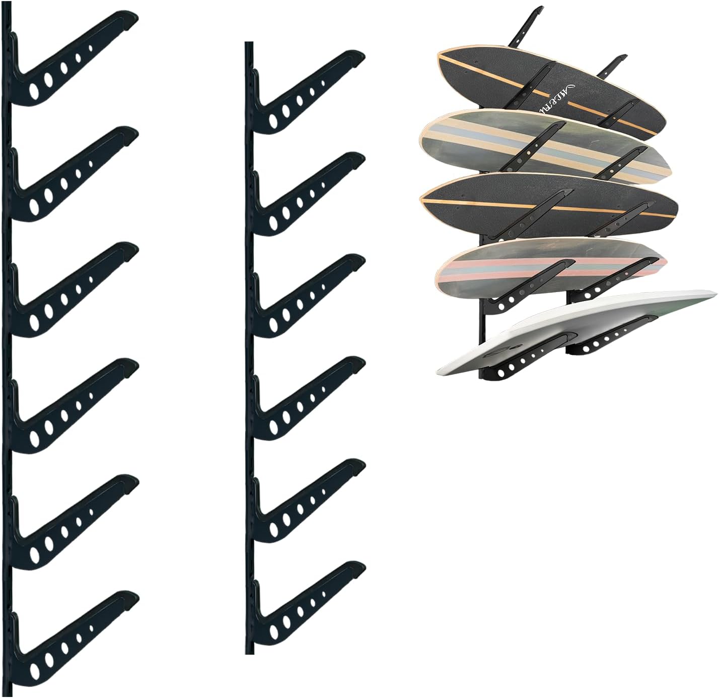 ShouRong Snowboard Wall Mount, Adjustable 5/6 Board Surfboard Rack, Surfboard Wall Hangers for Surfboard, Wakeboard, and Snowboard Storage at Home or Garage