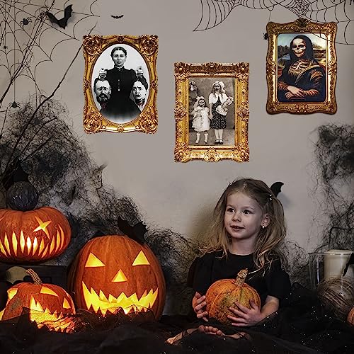 ECGER Halloween-Dekoration, 3D-Wechselgesicht, Horror-Bilder, beweglicher Portraitrahmen, 4 Stück, gruselige Wanddekoration für Party, Schloss, Spukhaus, Zuhause, Innendekoration (12 Stück)
