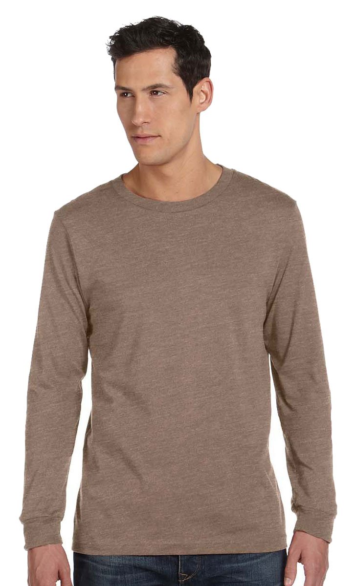 Bella Canvas Men's Jersey Long Sleeve Tee, Heather Brown, XX-Large