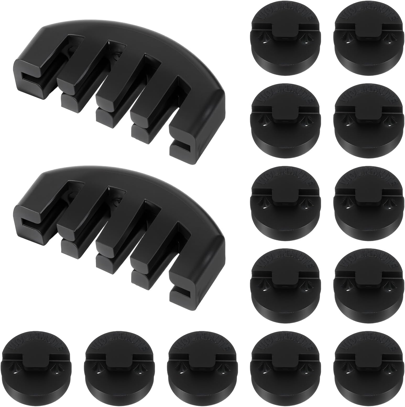 15 Pack Rubber Violin Practice Mutes Set - 2 Claw Style & 13 Round Tourte Style Mutes for 4/4 Violin and Small Viola, Ultra Practice Silencer (Black)