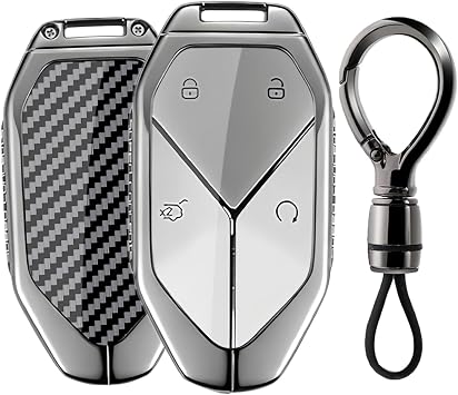 Key Case Key Cover Compatible with BYD Leopard 5 Bao 5 Bao 8 Denza B8 B5 2024 2025 2026 Metal Car Key Case Key Protector Key Fob 4 Buttons Carbon Fibre Black