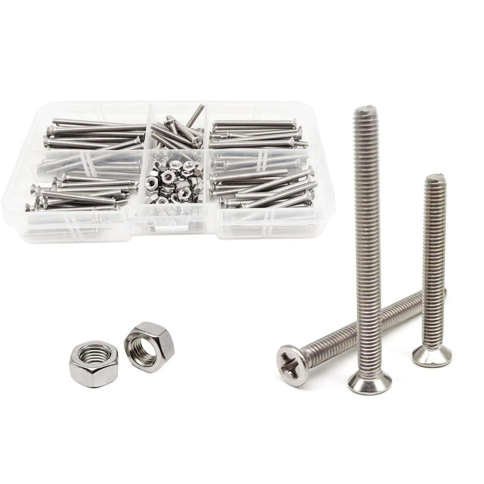 200 Piezas/Kit M3 Cruzado M3 Phillips Round Pan Flat Avellanado Tornillo de Cabeza avellanada Juego de Surtido de Tuercas