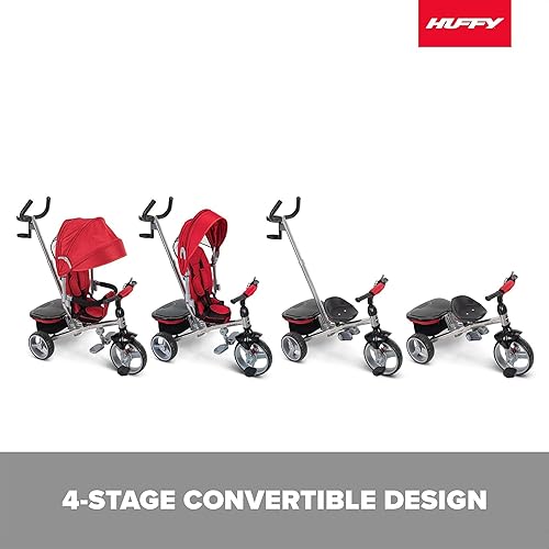 Vista 3 de Huffy Malmö - Triciclo de bicicleta de empuje 4 en 1 para niños, triciclo de aprendizaje para niños pequeños, mango de empuje ajustable, crece