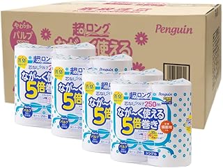 【ケース販売】丸富製紙 ペンギン超ロングパルプトイレットロール 250m 4ロール シングル×4