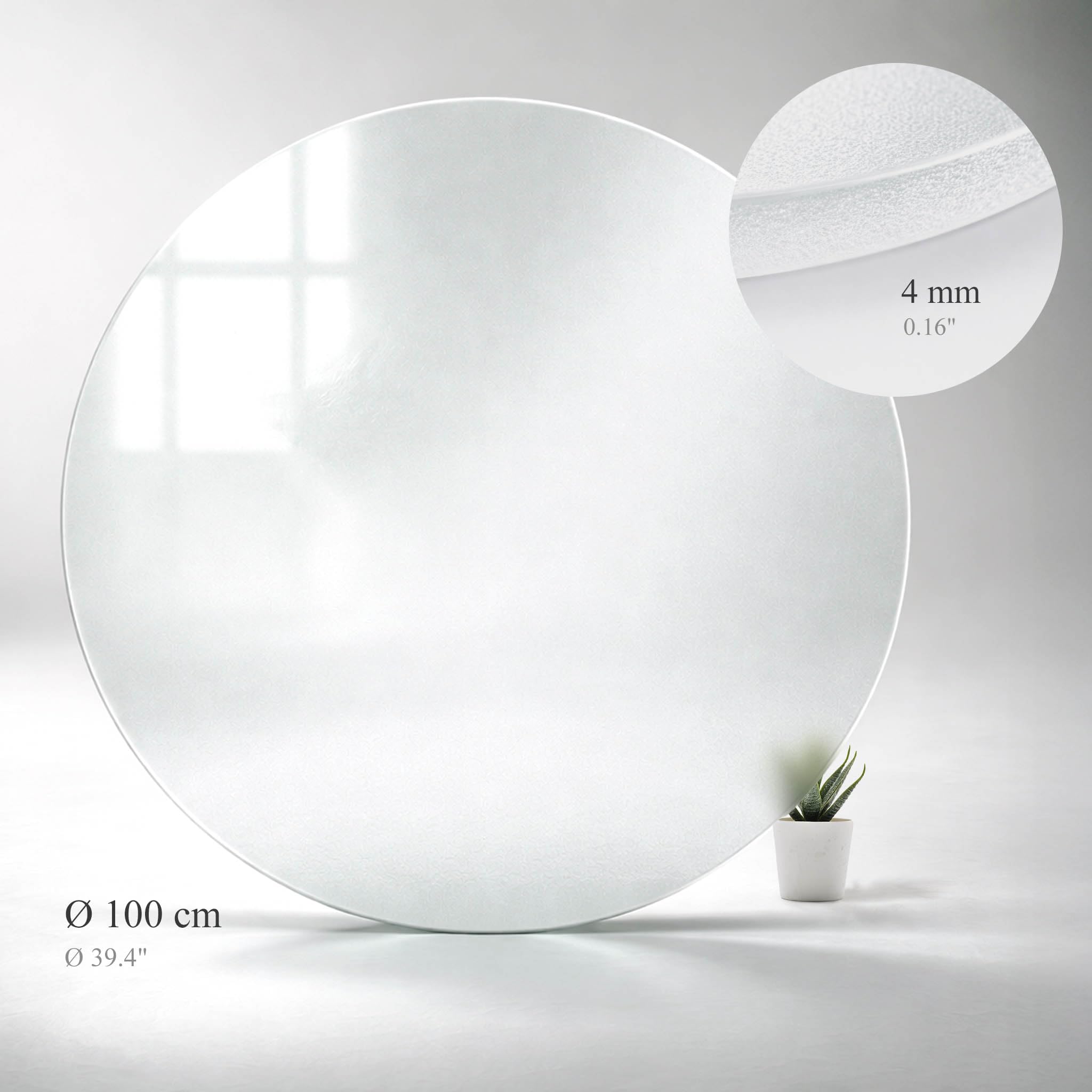 Tulup Tablero de Cristal Esmerilado 100 cm para la Cocina, Comedor y Salón Vidrio Templado Efecto Mate con Pies Antideslizantes Borde Pulido Fácil Limpieza Redonda