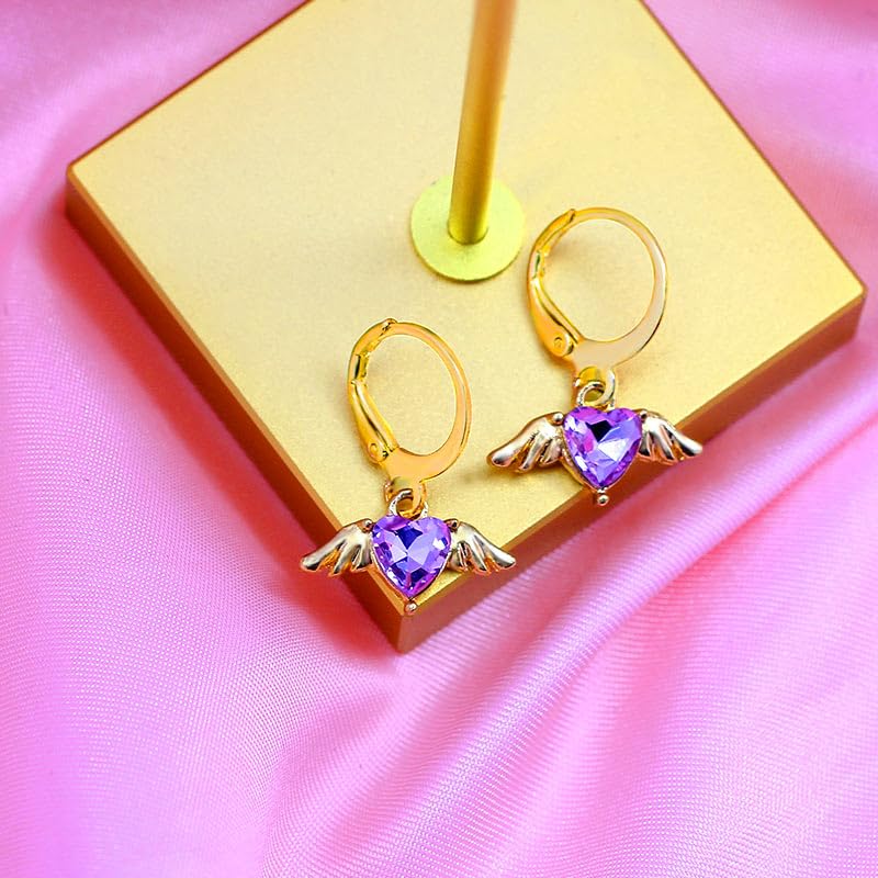 Image of El Regalo 1 Pair Angel Wings Heart Stones Earrings for Girls /Teens /Women- Heart Hoop Earrings