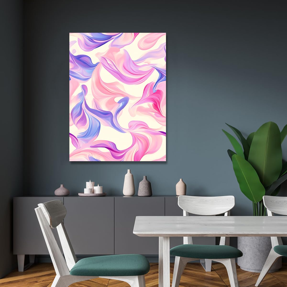 CHERHERART Affiches fluides rose violette bleue Art mural sur toile abstraite Dégustation en dégradé de rêve pour chambre salon cuisine 70x110cm sans cadre