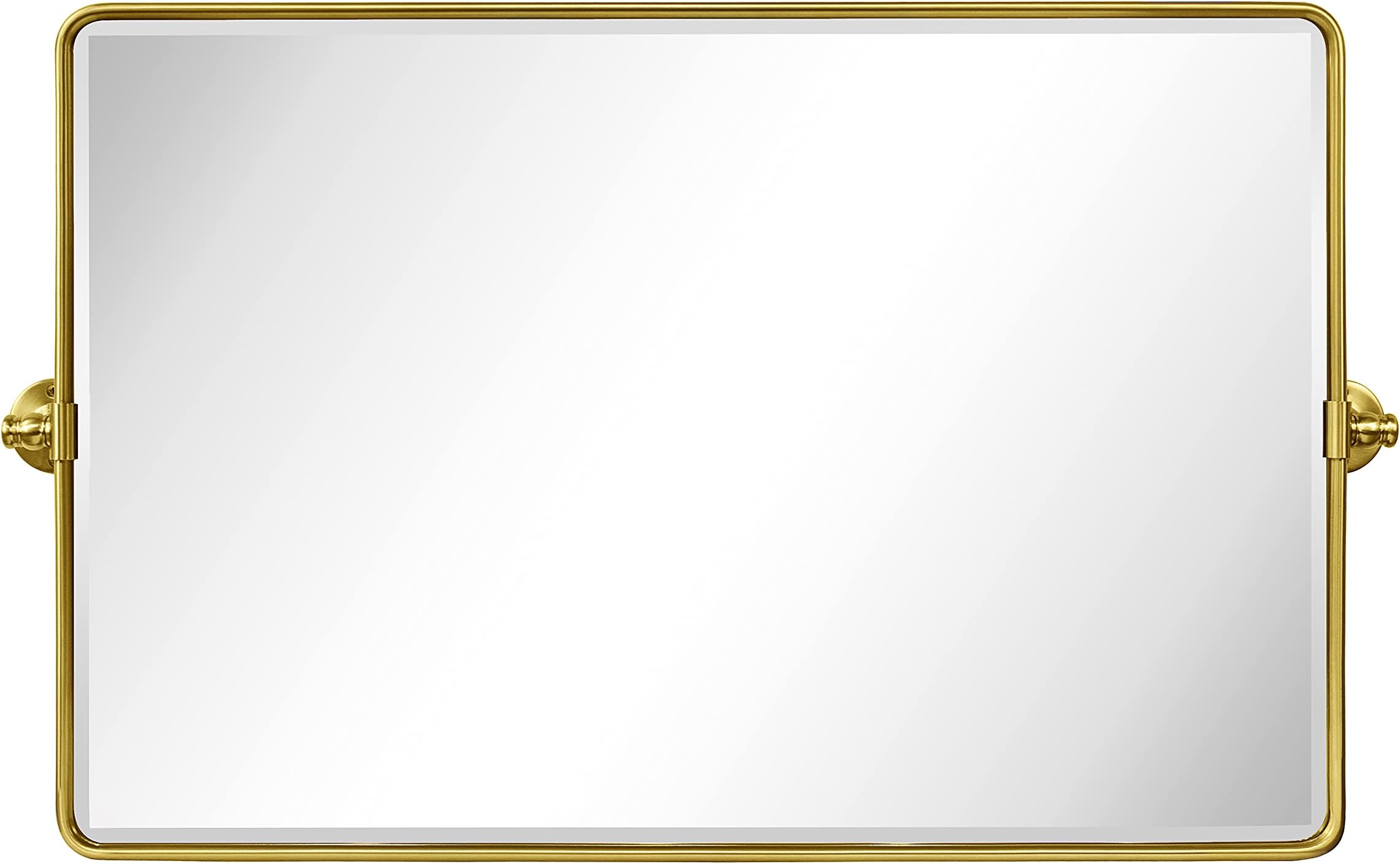 TEHOME Horizontal Pivot Bathroom Mirror Tilting Gold Metal Framed Pivot Rectangle Rounded Rectangluar Vanity Mirrors for Wall, Overall 38.91 x 23 inches (Mirrror 35 x 23 inches)