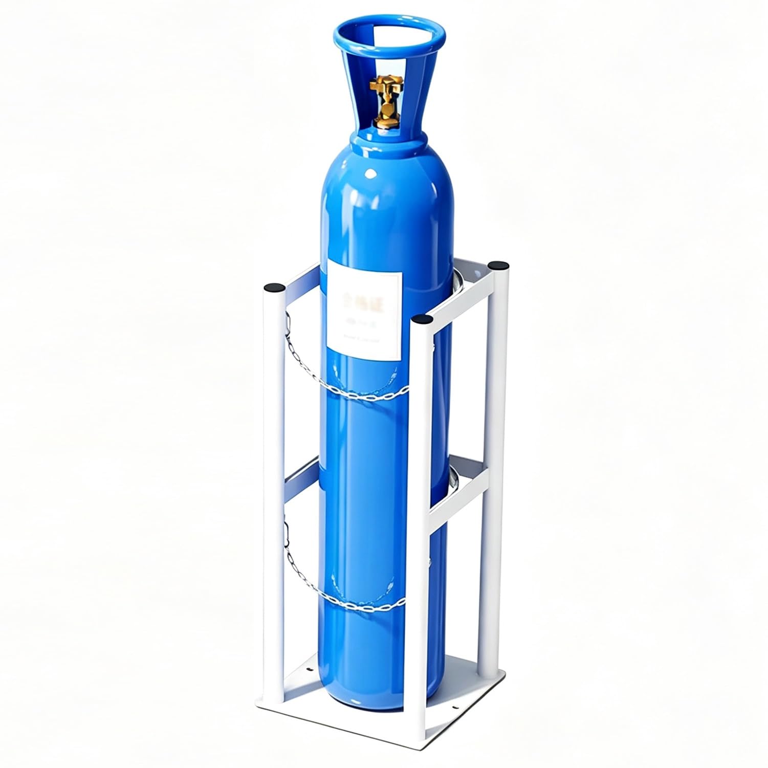 Genérico Soporte para bombona de oxígeno de 8-10 litros, Estante Fijo de Acero Resistente para bombonas de Gas, con Cadena Protectora Ajustable, para Laboratorios hospitalarios (Blanco).