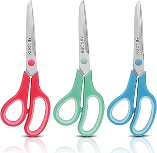 KUONIIY Ciseaux,Lame Recouverte de Titane Ultra-tranchante, Manche Douce et Confortable, Ciseaux à Multi-usages, Lot de 3 Paires, 20,3 cm, Rouge, Vert, Bleu