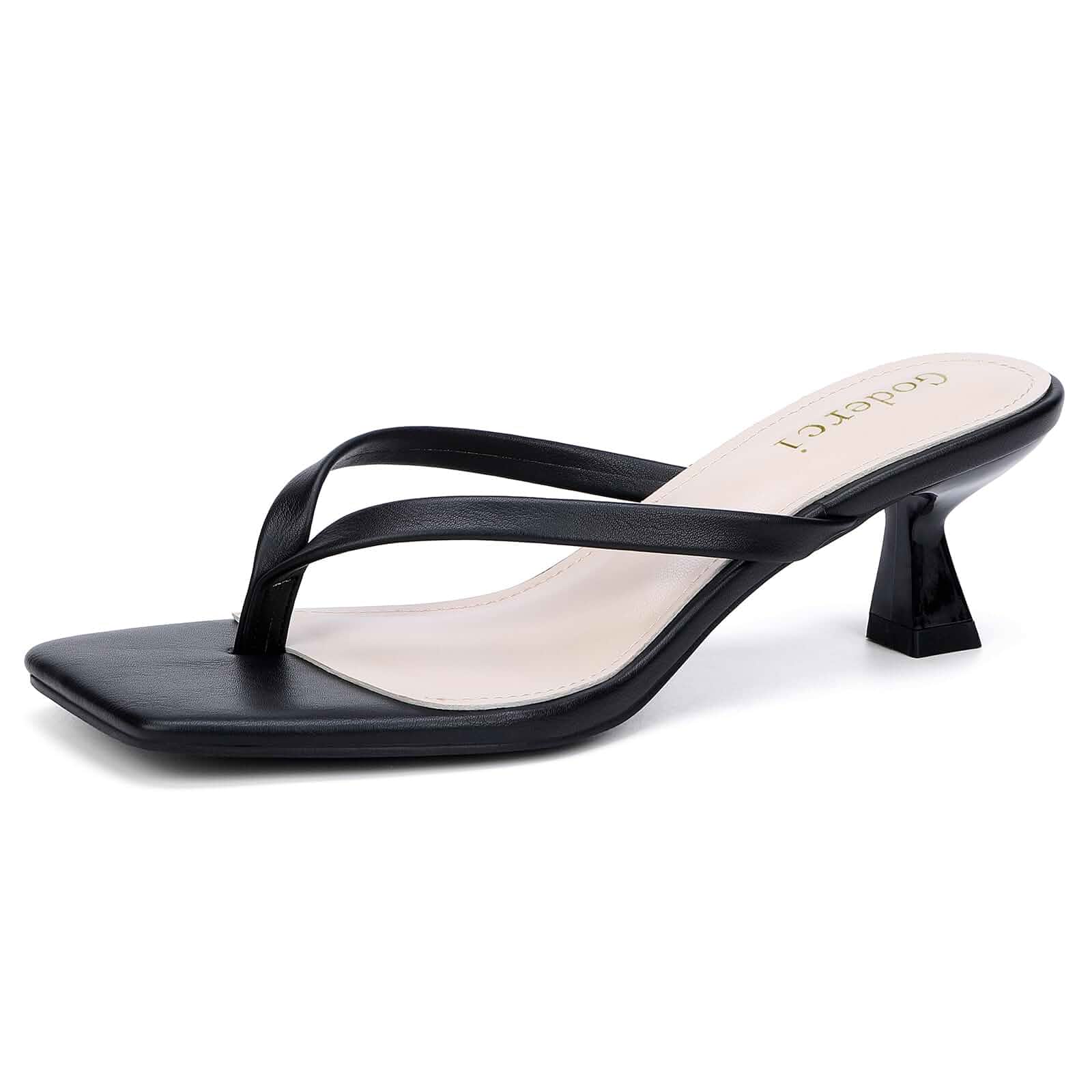 Goderci Kitten Flip Flop Thong Low Heels for Women | Square Open Toe, Short Heel, Slip On, Heeled Sandals