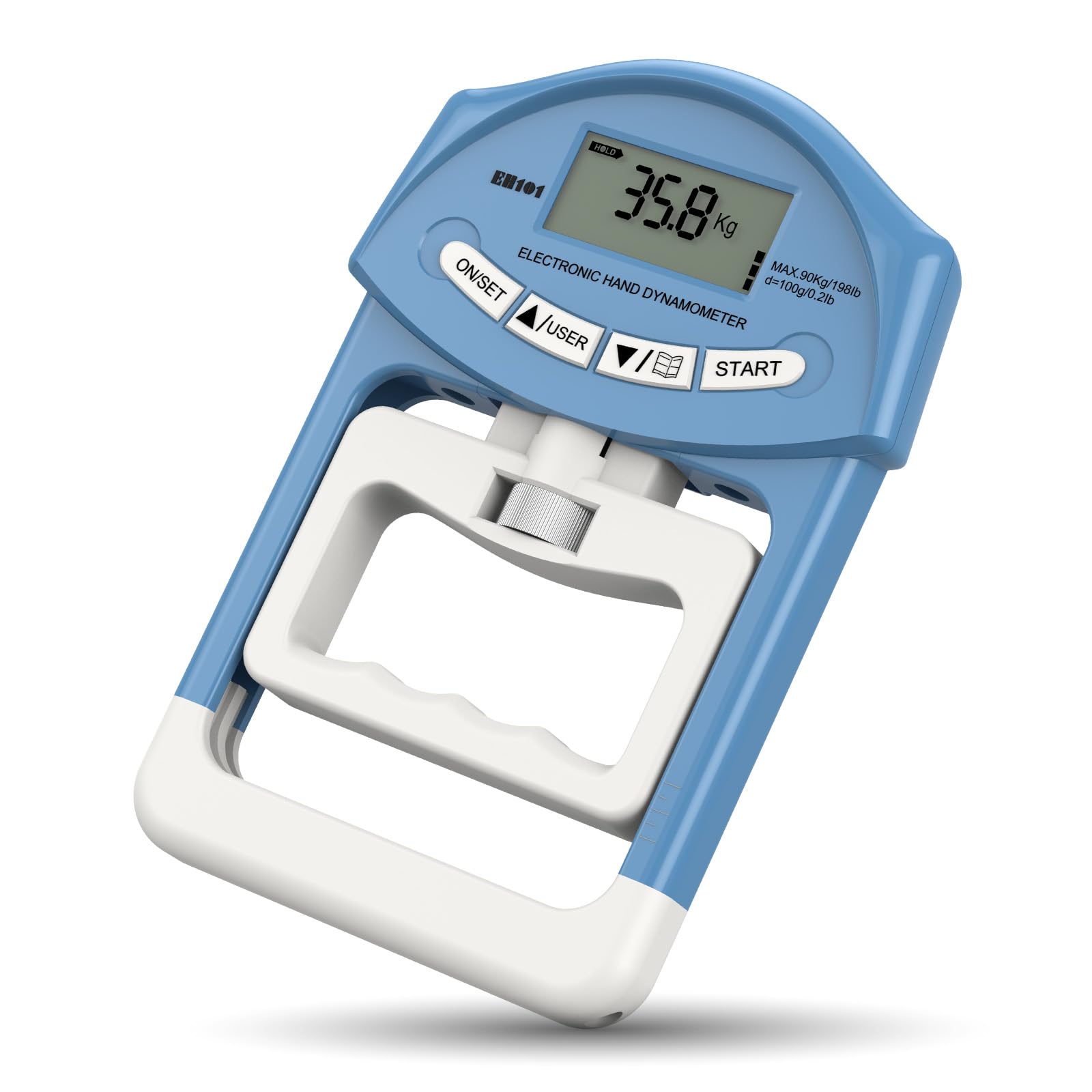 Blaues Elektronisches Hand-Dynamometer - 90 kg / 200 lbs Kapazität Hand Griff Strengthener mit 19 Aufzeichnungen - Ideal für Krafttraining, Reha und Progress Tracking