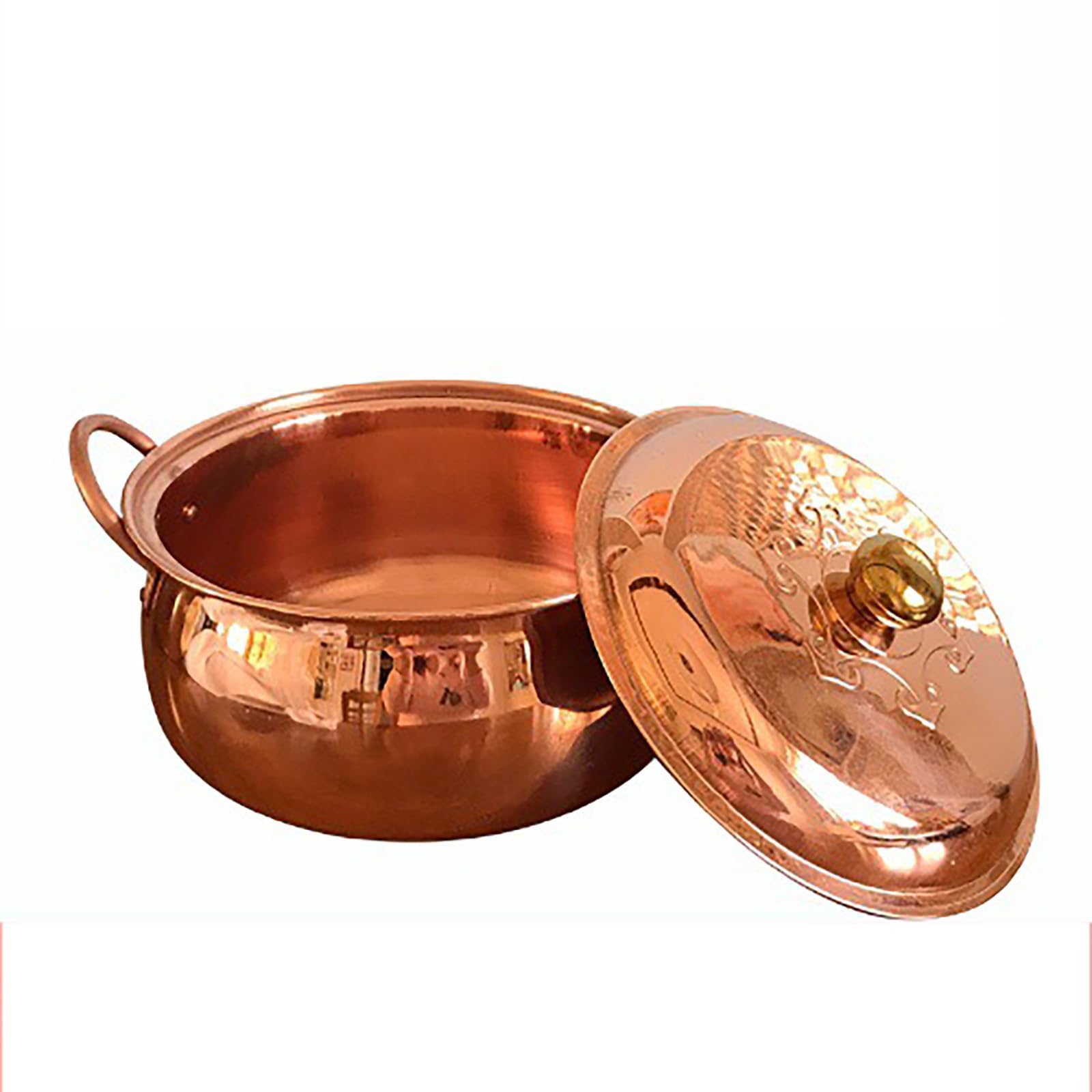 Kupfer-Suppentopf, tibetischer handgefertigter Kupfer-Schmortopf mit Deckel | Kupfer-Finish, inklusive Deckel for Induktionsherde, Restaurant, Camping, Party, Picknick(28cm)