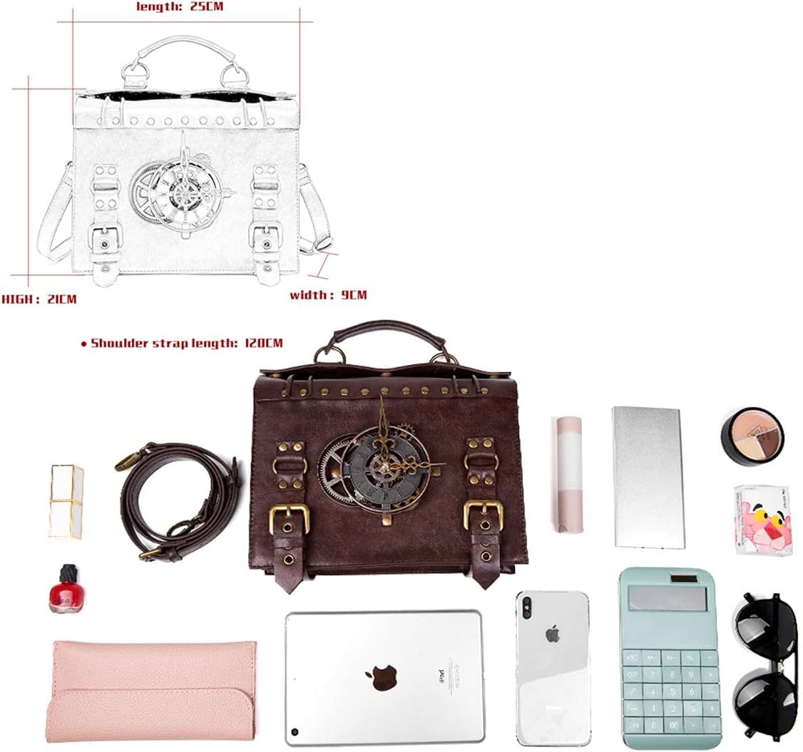 Messenger Bag Leather Retro Briefcase Steampunk Crossbody Shoulder Purse Satchel for Women Lolita Gothic Costume Accessory - Image 5