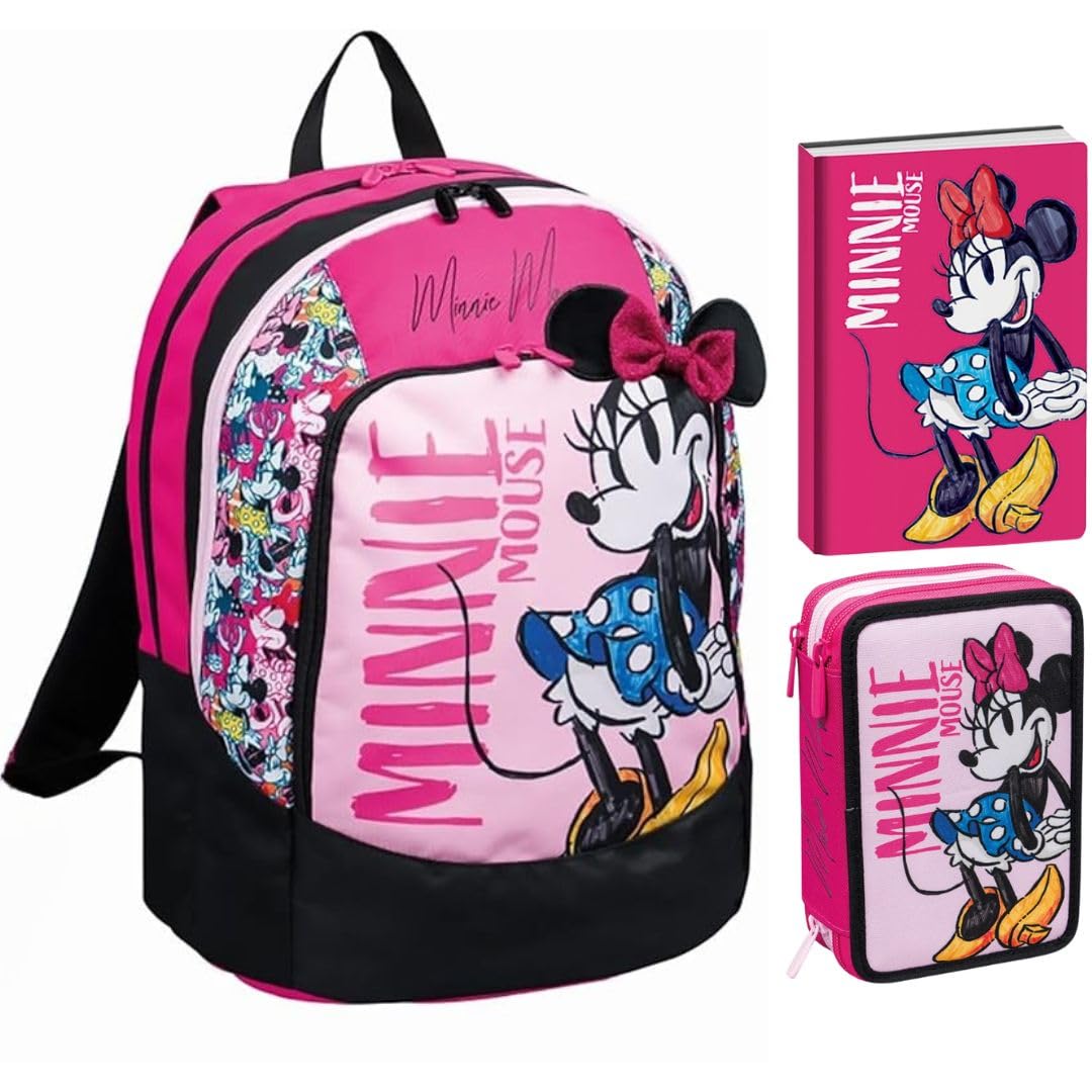 Seven Oh My Minnie Set Scuola, Zaino con Astuccio 3 Zip e Diario, Rosa