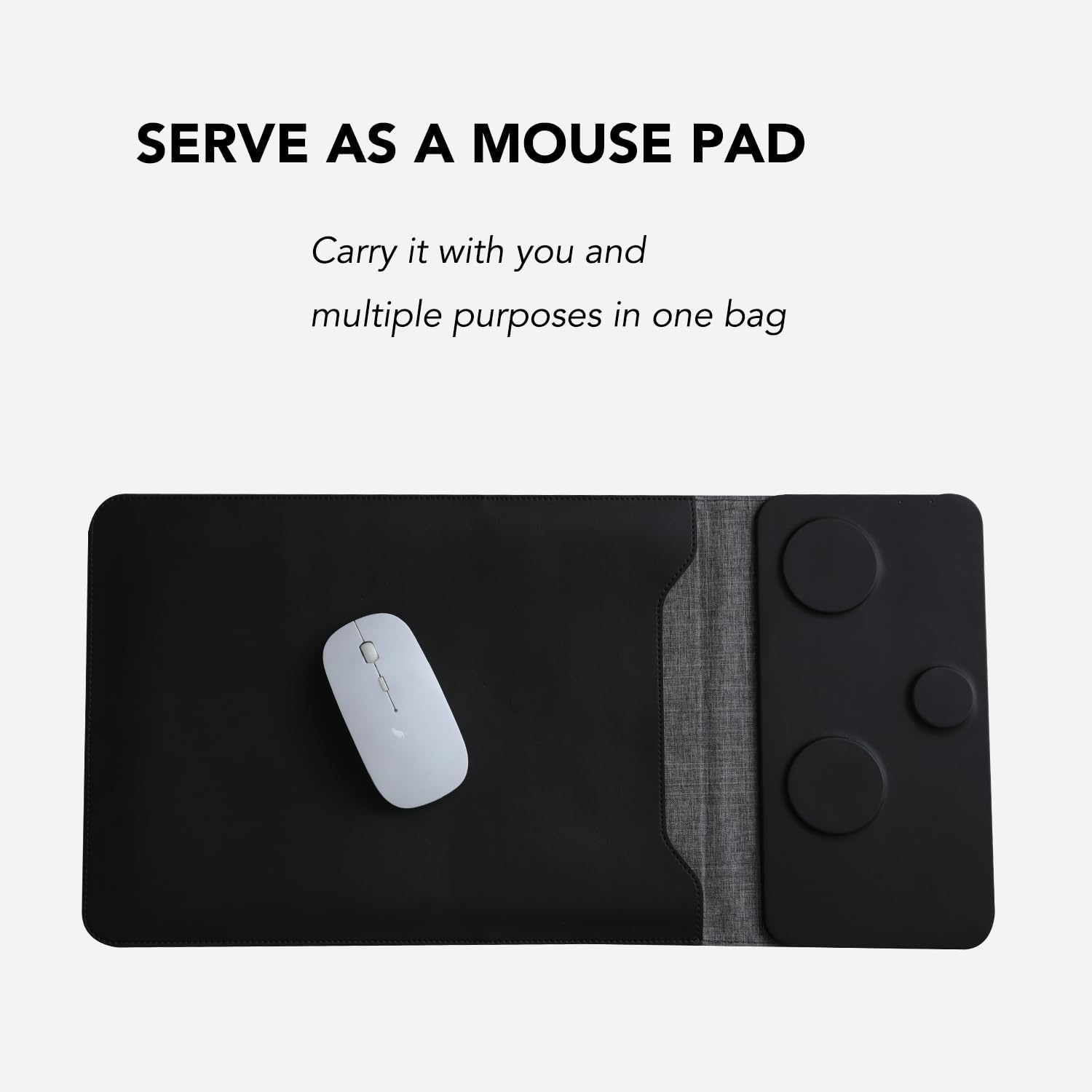 5-in-1 Laptop Sleeve with Wireless Charging for iPad MacBook Pro 12" 13" 14", Charge Mat for Phone Earbuds iWatch, Executive Office Organizer with Pocket, Waterproof Vegan Leather Case (Black)