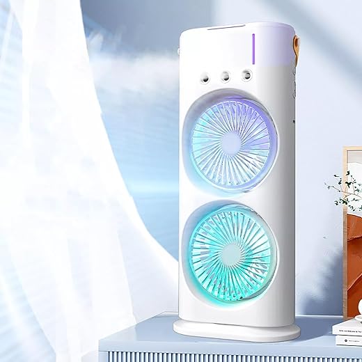 Techking 15 YEARS WARRANTY 2-in-1 Mist Spray & Cooling Fan Dual Head Design, USB Rechargeable, with LED Lights and Multi-Speed Airflow for Home, Gym & Travel