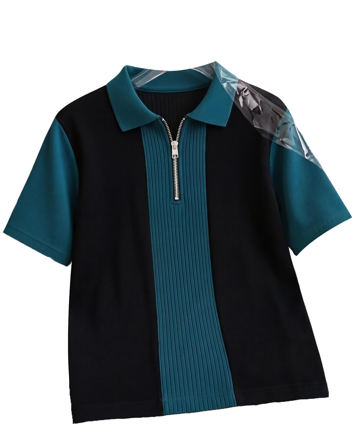 ausk Women's Polo Collar T-Shirt | Half Sleeve Zip Neck Colorblock Casual Top | Relaxed Fit Everyday Wear T Shirt for Womens-picture-14