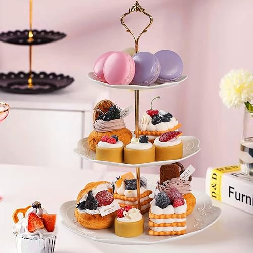 Miniatura 8 de Barelove Soporte de plástico para cupcakes de 3 niveles, bandeja escalonada para servir, paquete de 2 soportes de plástico para postres y dulces,