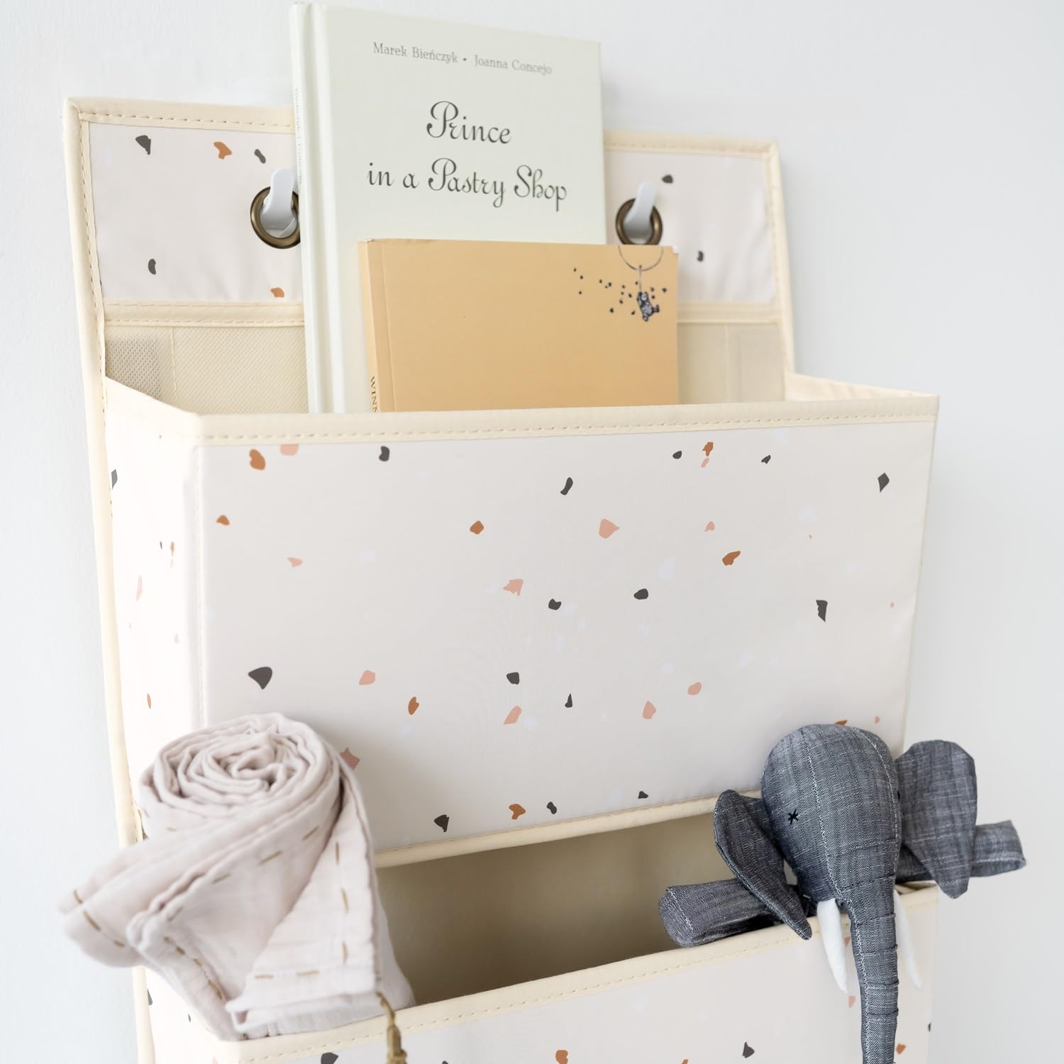 Étagère Porte-livres 3 Sprouts En Tissu – 5 Niches, Finition Terrazzo Crème, Enfant