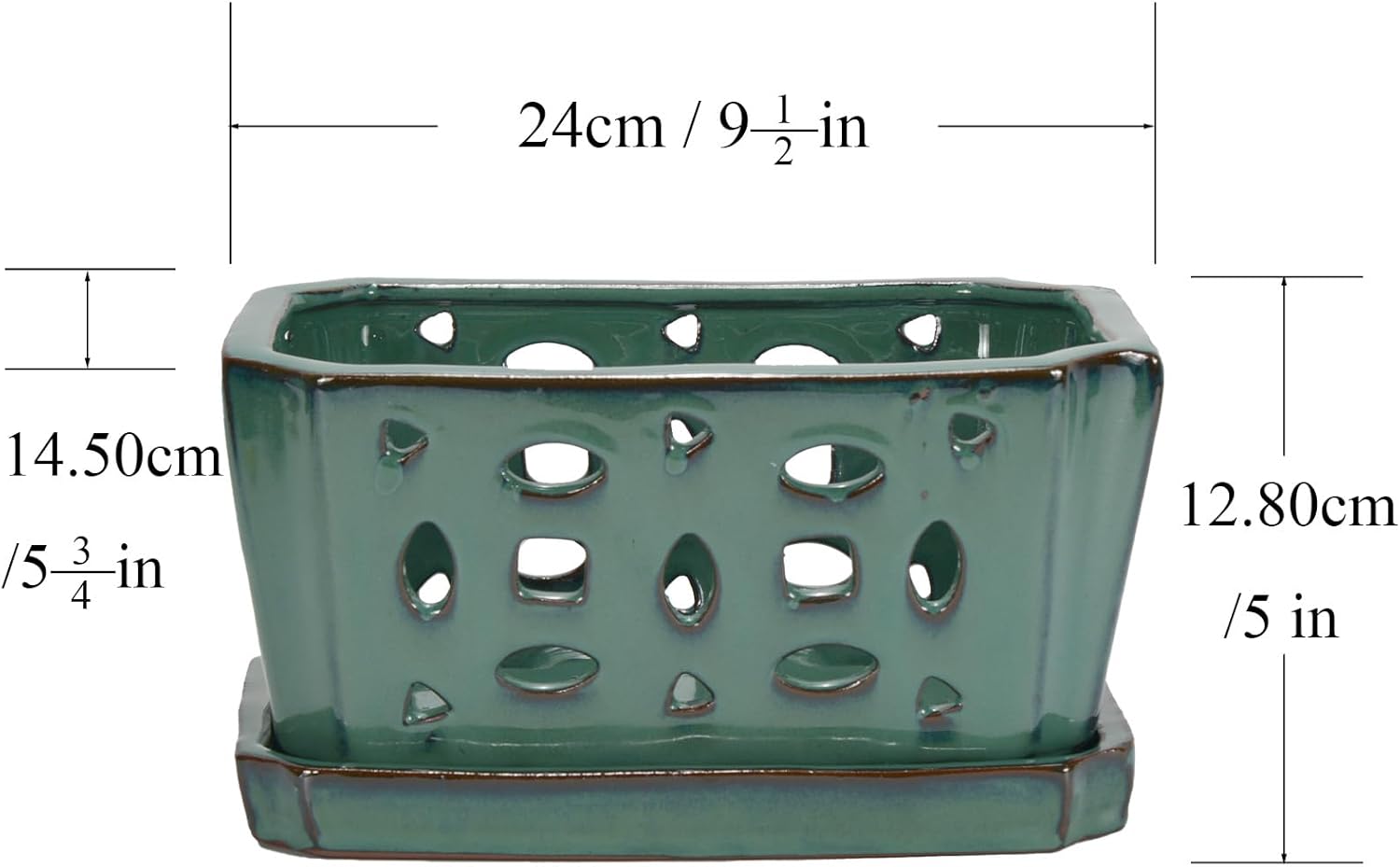 W&W Orchid Pot with Holes and Saucer for Repotting, Green, 9.7 Inches