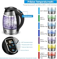 ForMe Üveg Vízforraló 1.8L Hőmérséklet Kijelzés LED 60-100°C Fekete 2