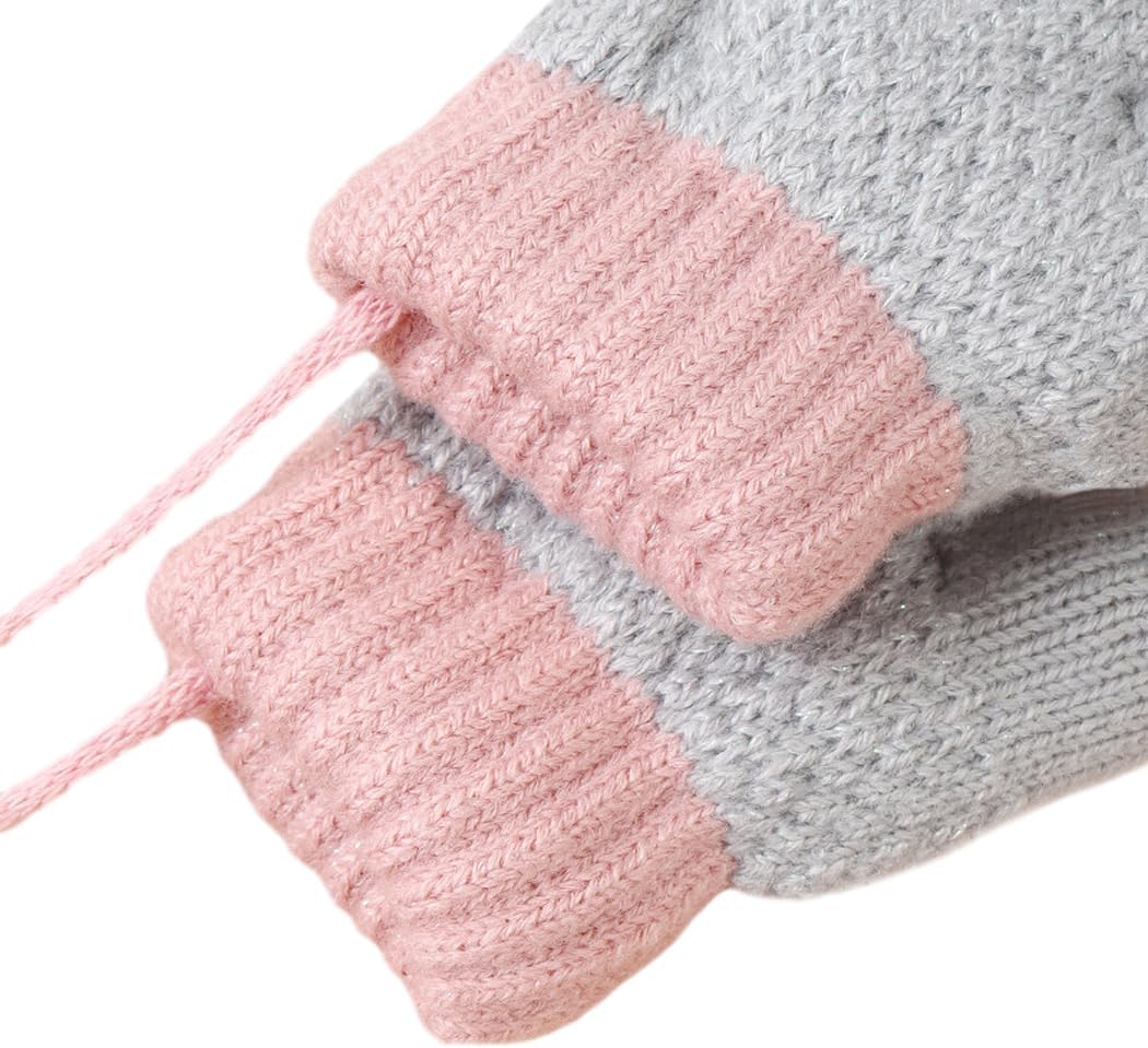 PENINSULA LOVE Toddler Winter Thermal Gloves Warm Knit Mittens Baby String Plush Gloves 1-3Year