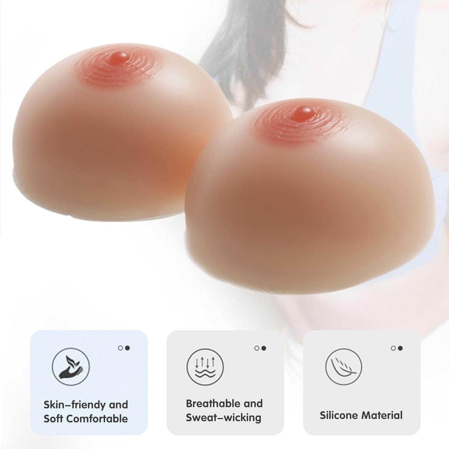 1 Pair Non-Stick Silicone Breast Forms With Realistic Nipple, G Cup Bra Pad Enhancers For Mastectomy, Crossdresser