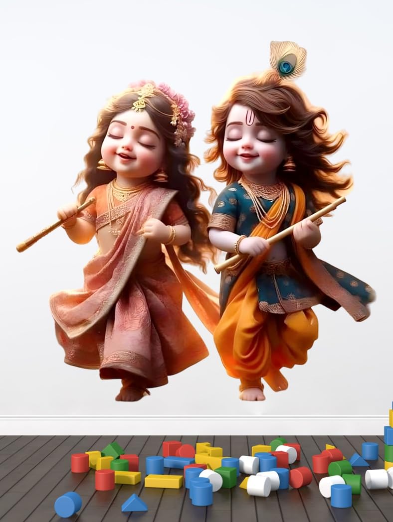Krishna Sticker PVC Vinyl Lord Krishna is Dancing Dandiya with Radha