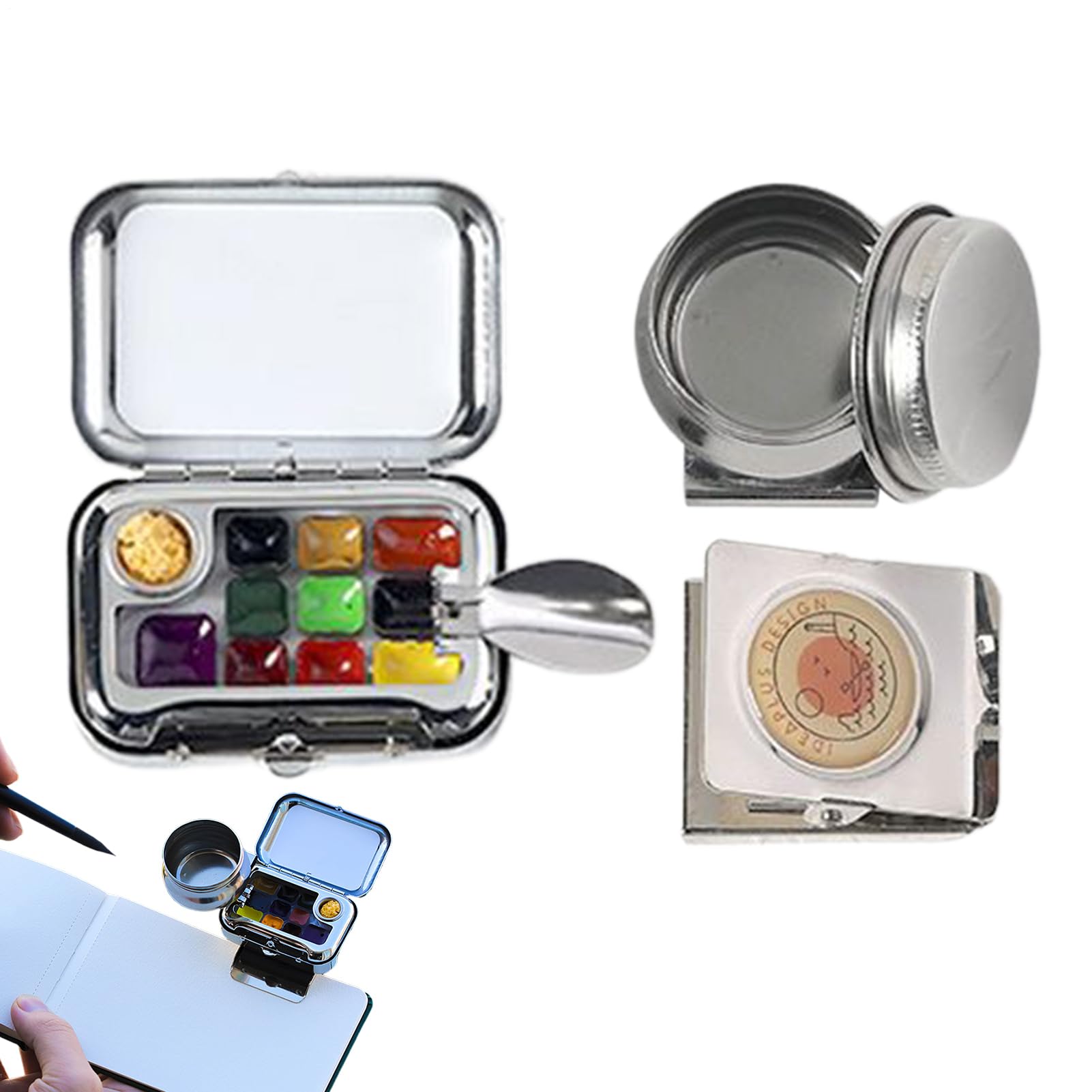 Palette d'aquarelle de avec plateau vide à 10 compartiments avec clip magnétique