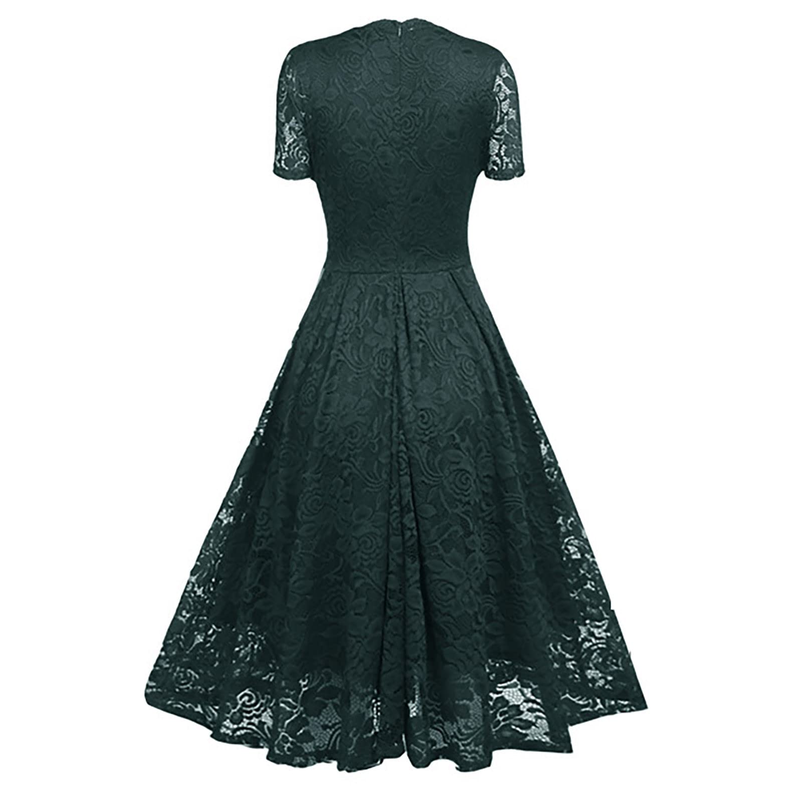 Abendkleider Elegant Für Hochzeit Damen Knielang Vokuhila Kleid Frauen Mit Ärmeln V Ausschnitt Cocktailkleid A Linie Spitze Ballkleid Festlich Abendkleid Bordeaux Partykleid Sommerkleid