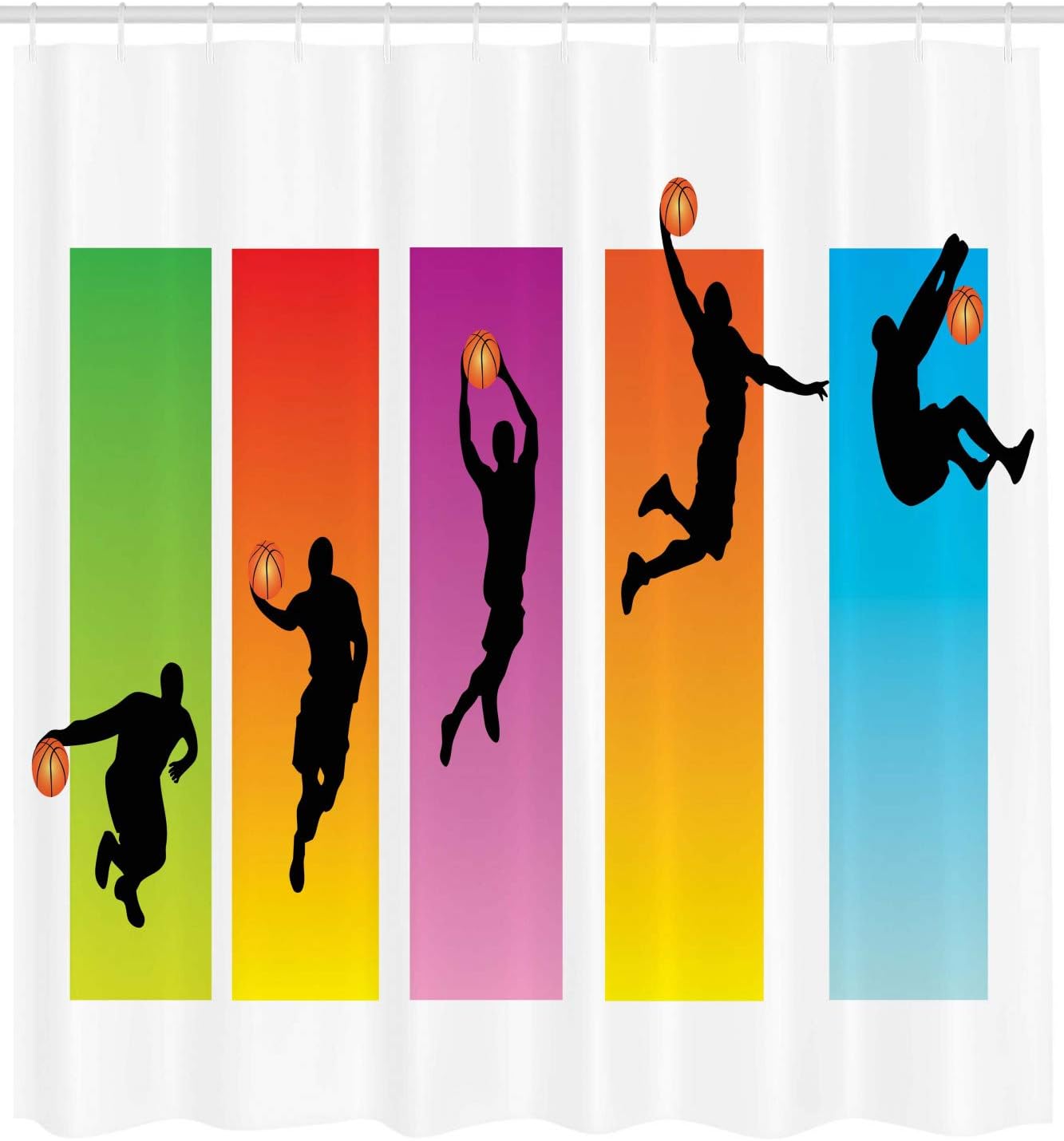 Ambesonne Sports Shower Curtain, Colorful Rectangles Basketball Slam Dunk Image Sequence of The Actions Player Game Match and Moves, Cloth Fabric Bathroom Set with Hooks, 69" W x 75" L, Blue Orange