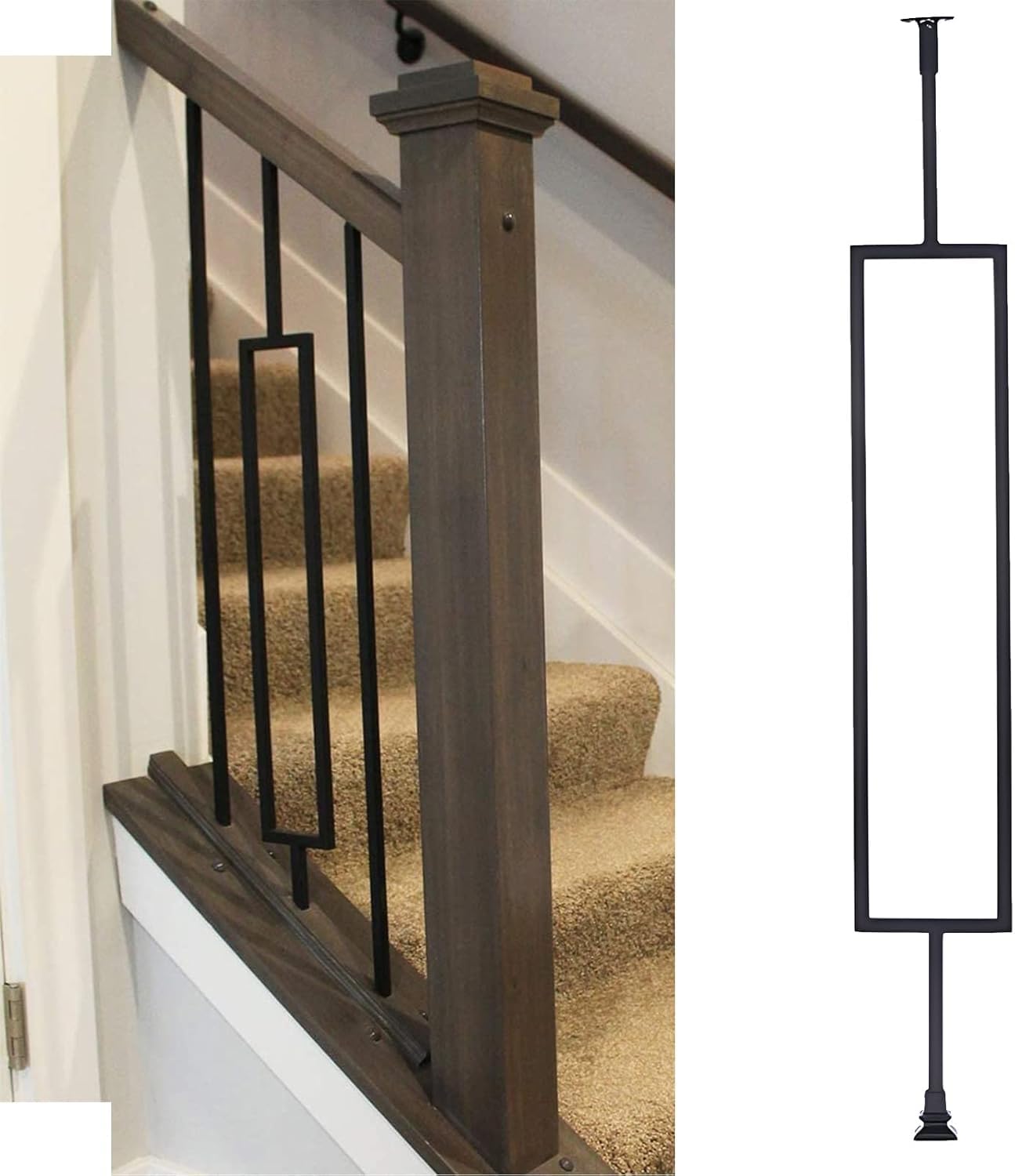 Spindles de metal de 100cm en negro para barandillas de escaleras en casas modernas