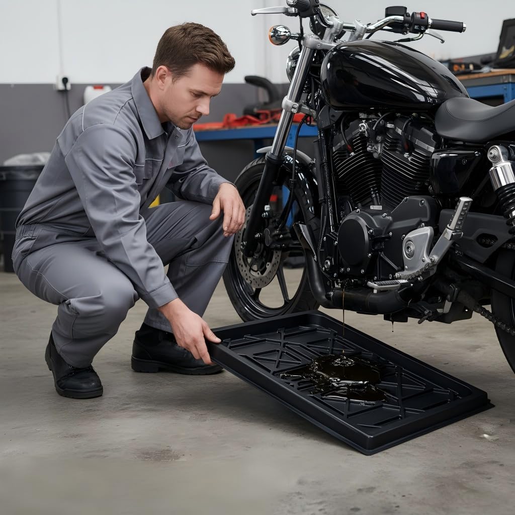 Heavy Duty Oil Drip Tray Pan, HDPE Plastic Auto Oil Leak Catcher Pan for Vehicle Lifts, 37.4"x23.6"x1.5", Large Capacity for Garages Garages & Workshops, Leak-Proof Oil Drain Pan for Car Maintenance