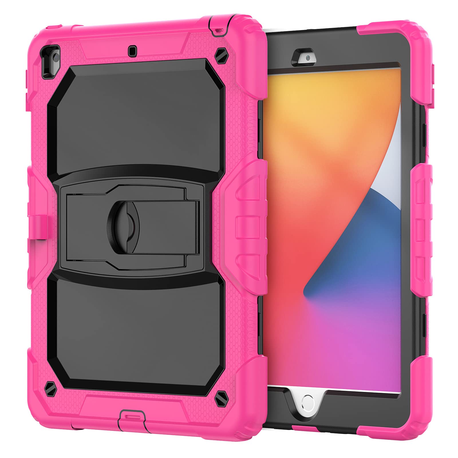 IPad Case 9.7 2017/2018 with Support, Durable Hybrid Shockproof Resistant Triple Layer Silicone Protective Case for Kids Tablet (Blue+Yellow)