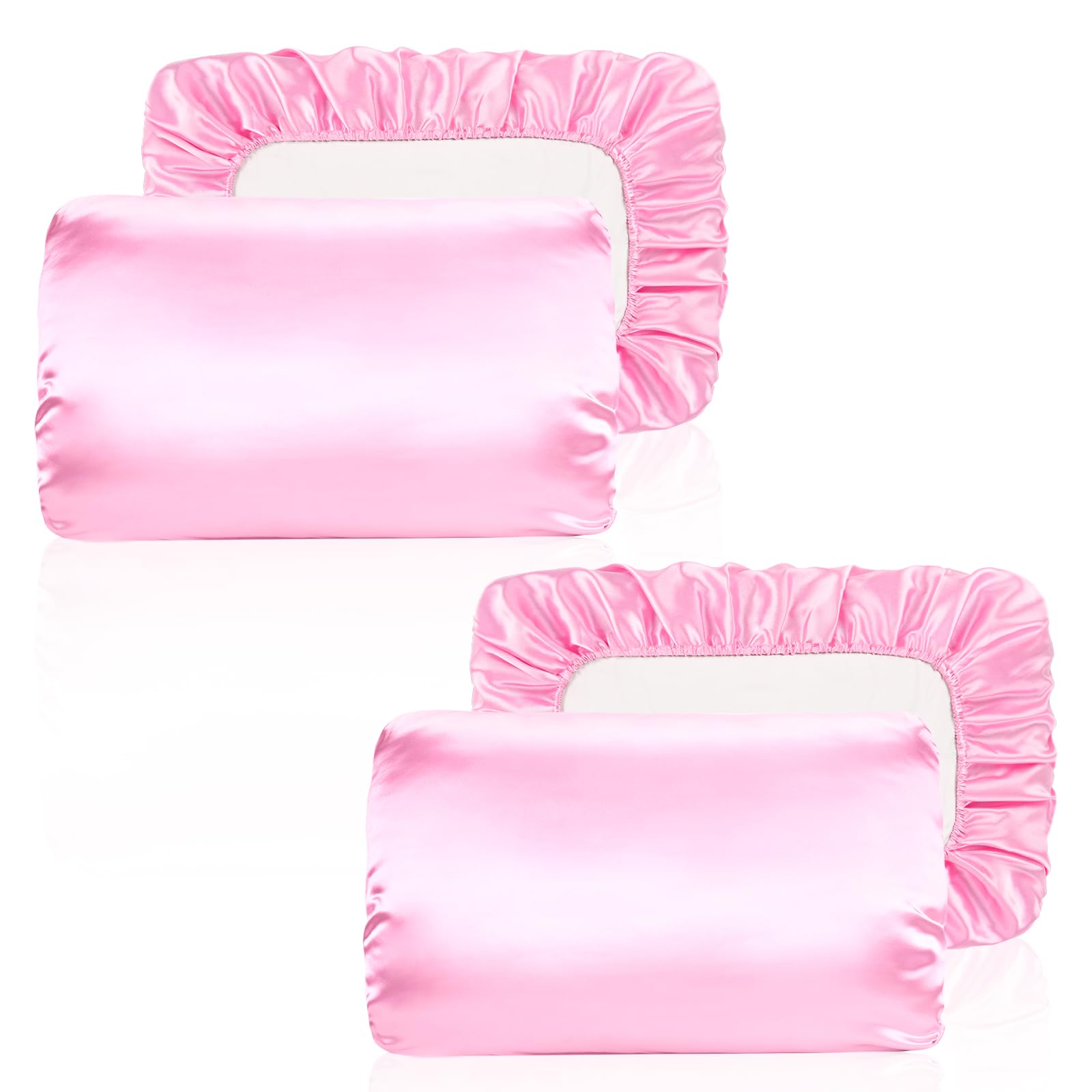Yanideer Travel Elastic Band Satin Pillowcase for Hair & Skin, Cooling Satin Pillow Cover for Hotel